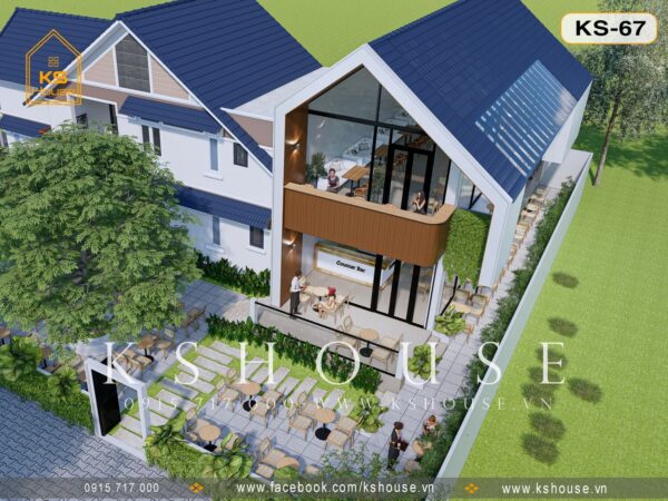 Thiết kế quán cafe 2 tầng hiện đại không gian mở có sân vườn ở Bình Dương