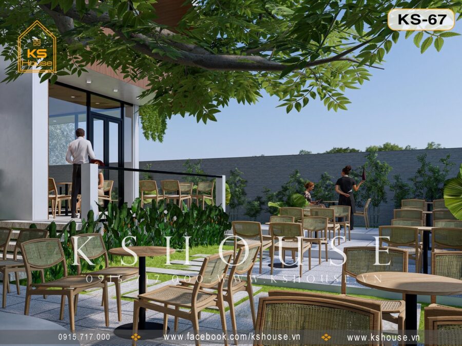 Sân vườn quán cafe 3D minh họa